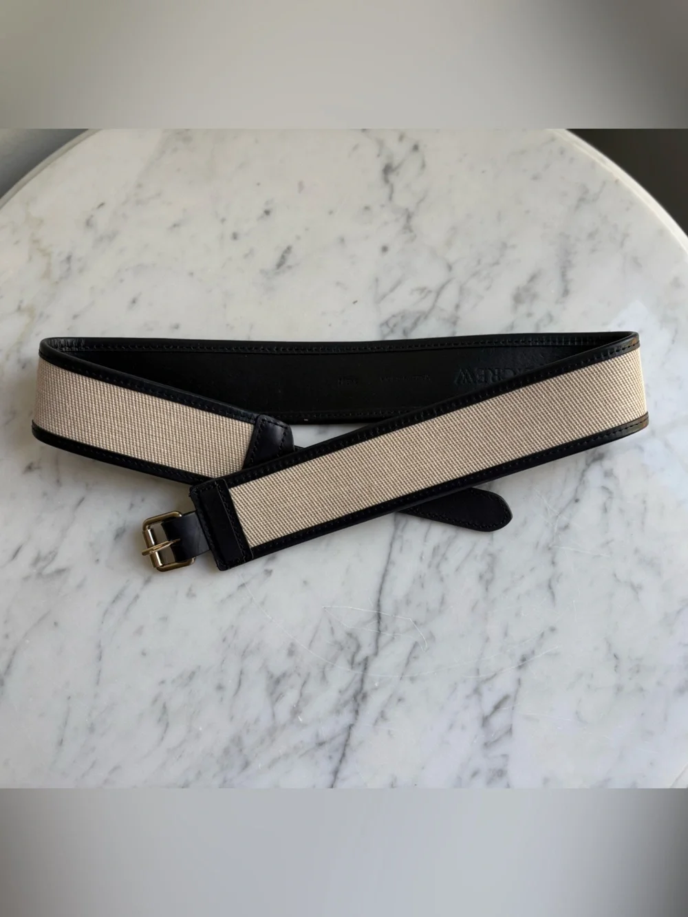J.Crew Woven Canvas Belt Navy Leather Trim Gold Buckle Size Small NWT